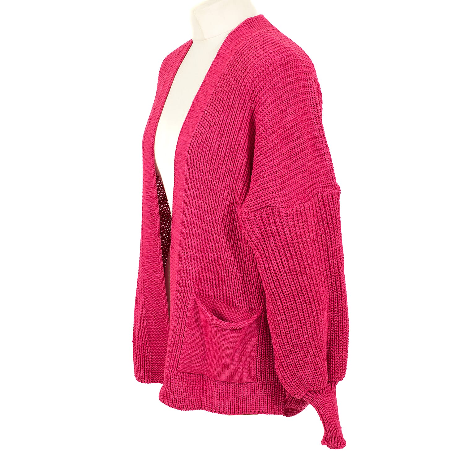 Balloon Sleeve Long Cardigan (One Size 8-18) - Dark Pink 7665385 2