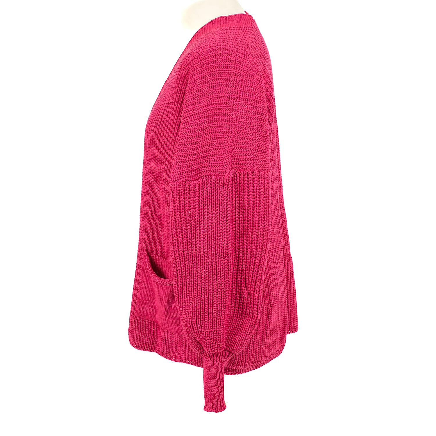 Balloon Sleeve Long Cardigan (One Size 8-18) - Dark Pink 7665385 4