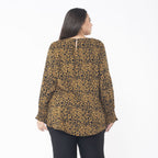Tamsy 100% Viscose Animal Seamless Printed Top with smocking elastic sleeve opening (Size L, 16 to 18) - Brown_7667326_1