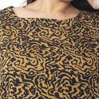 Tamsy 100% Viscose Animal Seamless Printed Top with smocking elastic sleeve opening (Size L, 16 to 18) - Brown_7667326_4