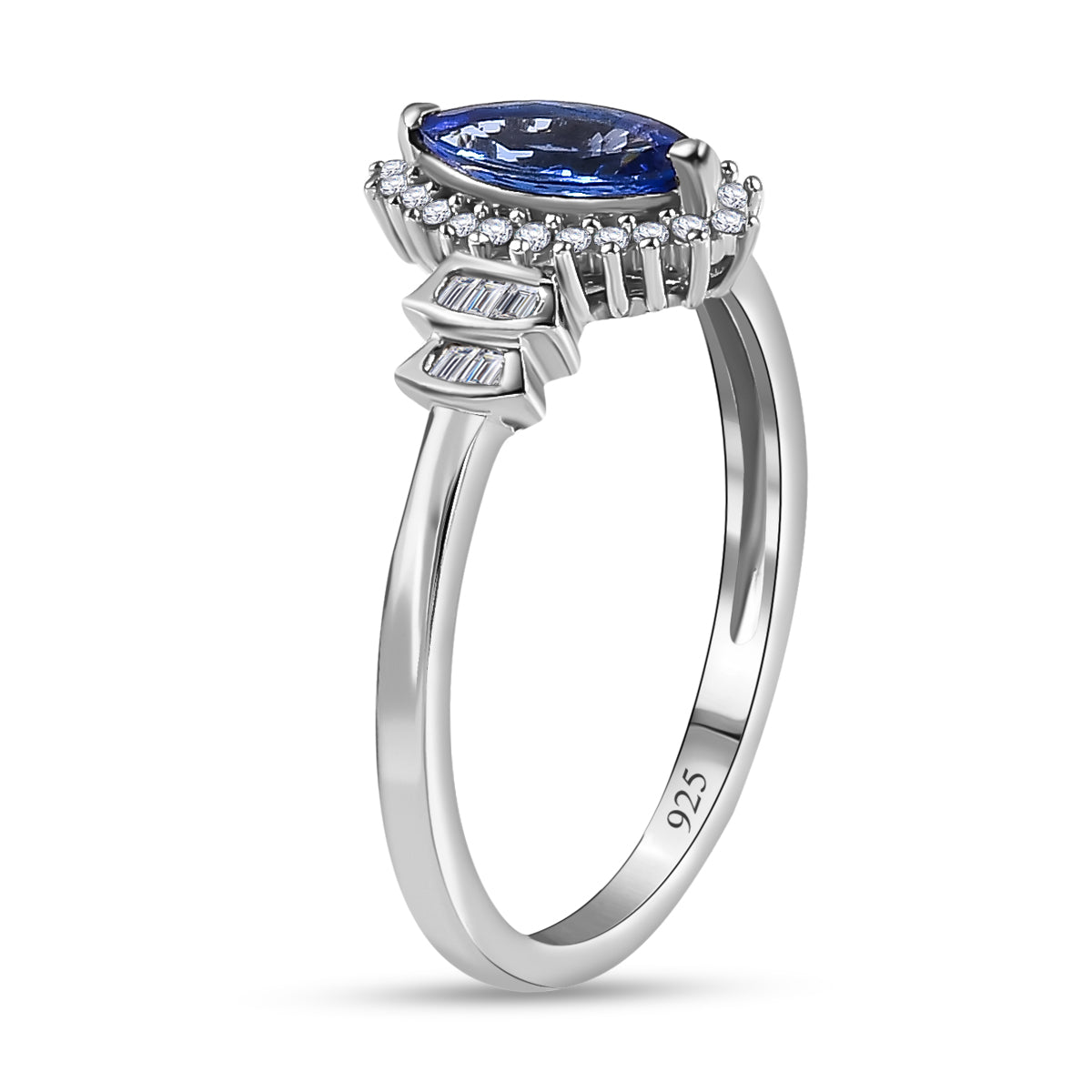Tanzanite, Diamond Halo Ring in Platinum Overlay Sterling Silver 7668328 4