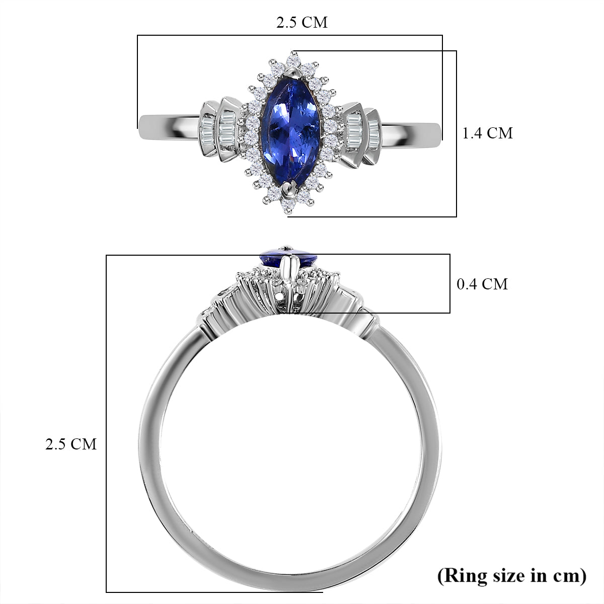 Tanzanite, Diamond Halo Ring in Platinum Overlay Sterling Silver 7668328 6