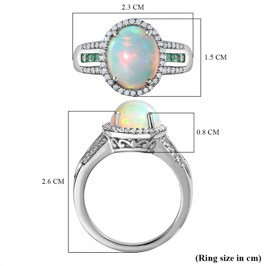 Ethiopian Welo Opal, Zambian Emerald and Natural Zircon Ring in Platinum Overlay Sterling Silver 3.18 Ct._7668806_5