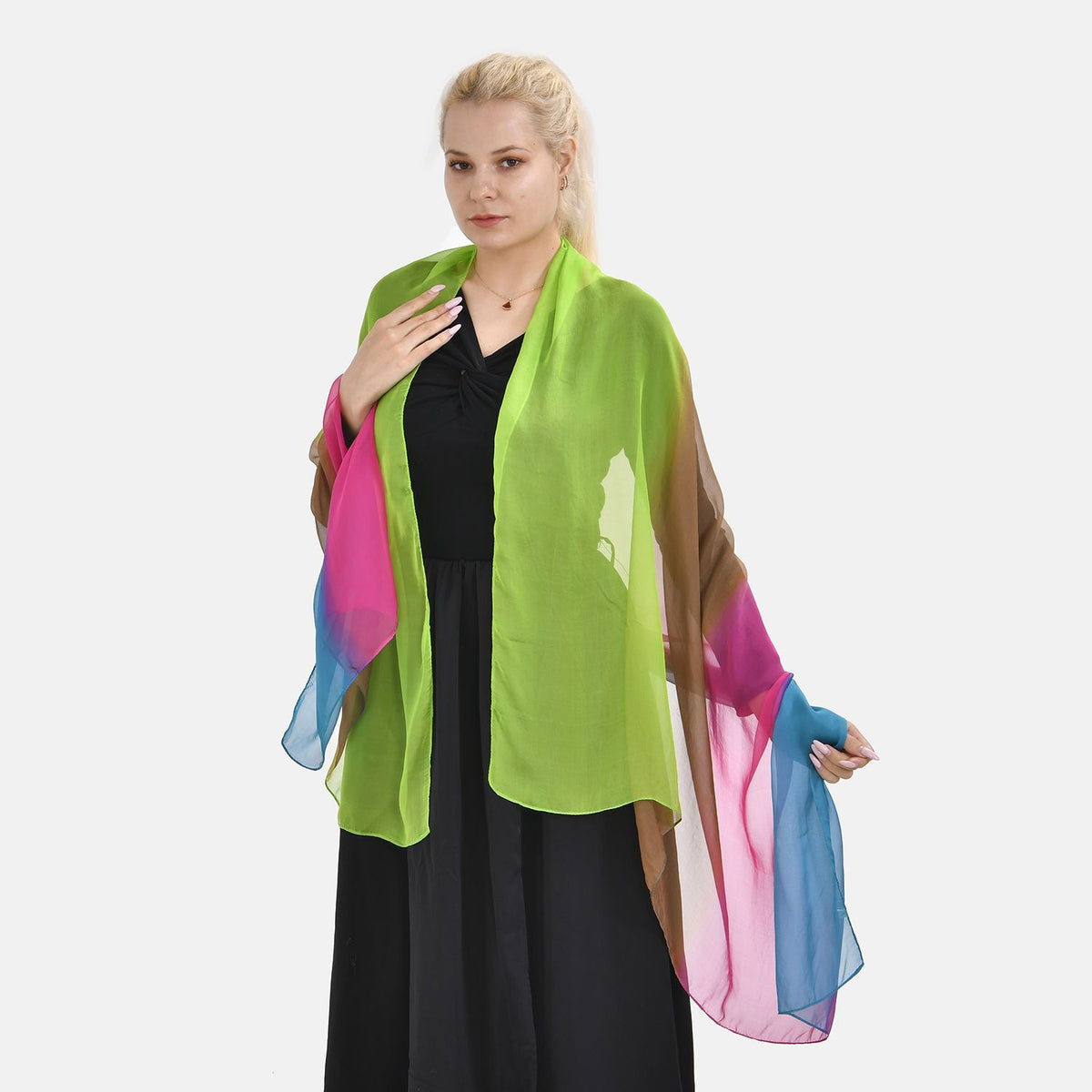 La Marey Mulberry Silk Ombre Scarf (Size 170x1 cm) - Yellow - Blue 7669458 2