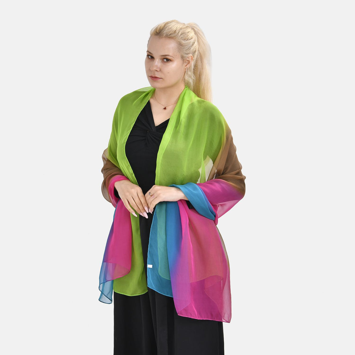 La Marey Mulberry Silk Ombre Scarf (Size 170x1 cm) - Yellow - Blue 7669458 3