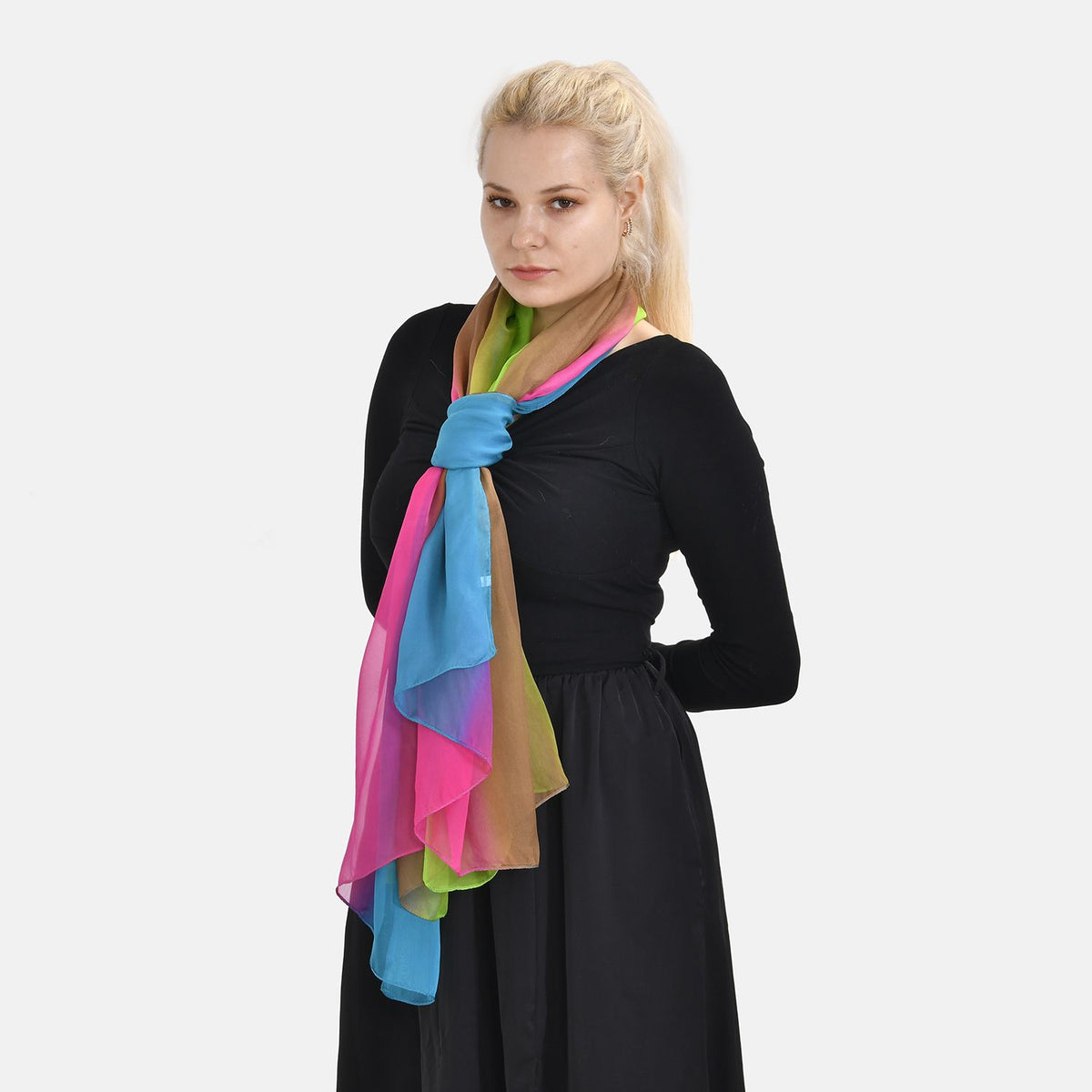 La Marey Mulberry Silk Ombre Scarf (Size 170x1 cm) - Yellow - Blue 7669458 4