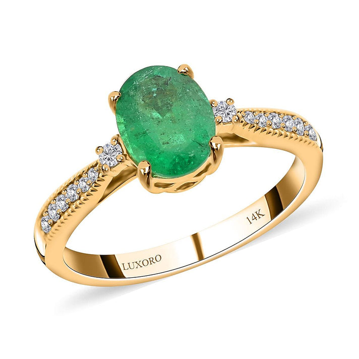 14K Yellow Gold AAA Zambian Emerald, White Diamond I2 Ring 1.30 Ct. 7672694 1