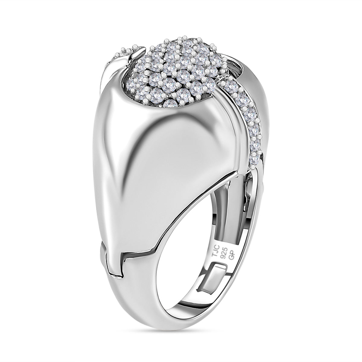 GP Art Deco Collection - Pink Opal &amp; Natural Zircon Ring in Platinum Overlay Sterling Silver 5.54 Ct, Silver Wt 11.00 GM 7672903 3