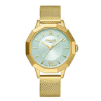 Gamages of London Lotus Diamond Swiss Quartz Movement Seychelles Blue Dial Water Resistant Ladies Watch with Mesh Bracelet in Gold Tone_7673581