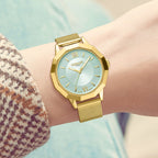Gamages of London Lotus Diamond Swiss Quartz Movement Seychelles Blue Dial Water Resistant Ladies Watch with Mesh Bracelet in Gold Tone_7673581_2