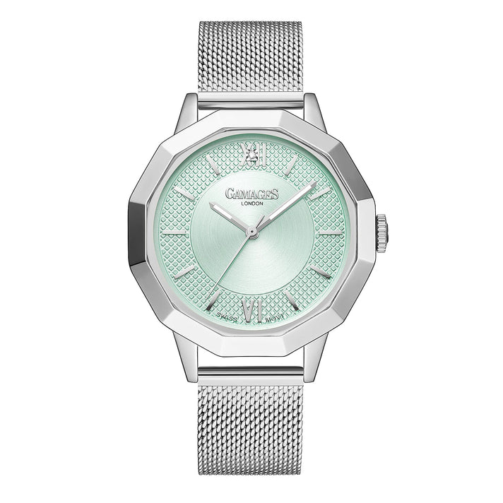 Gamages of London Lotus Diamond Swiss Quartz Movement Seychelles Blue Dial Water Resistant Ladies Watch with Mesh Bracelet in Gold Tone 7673581 1