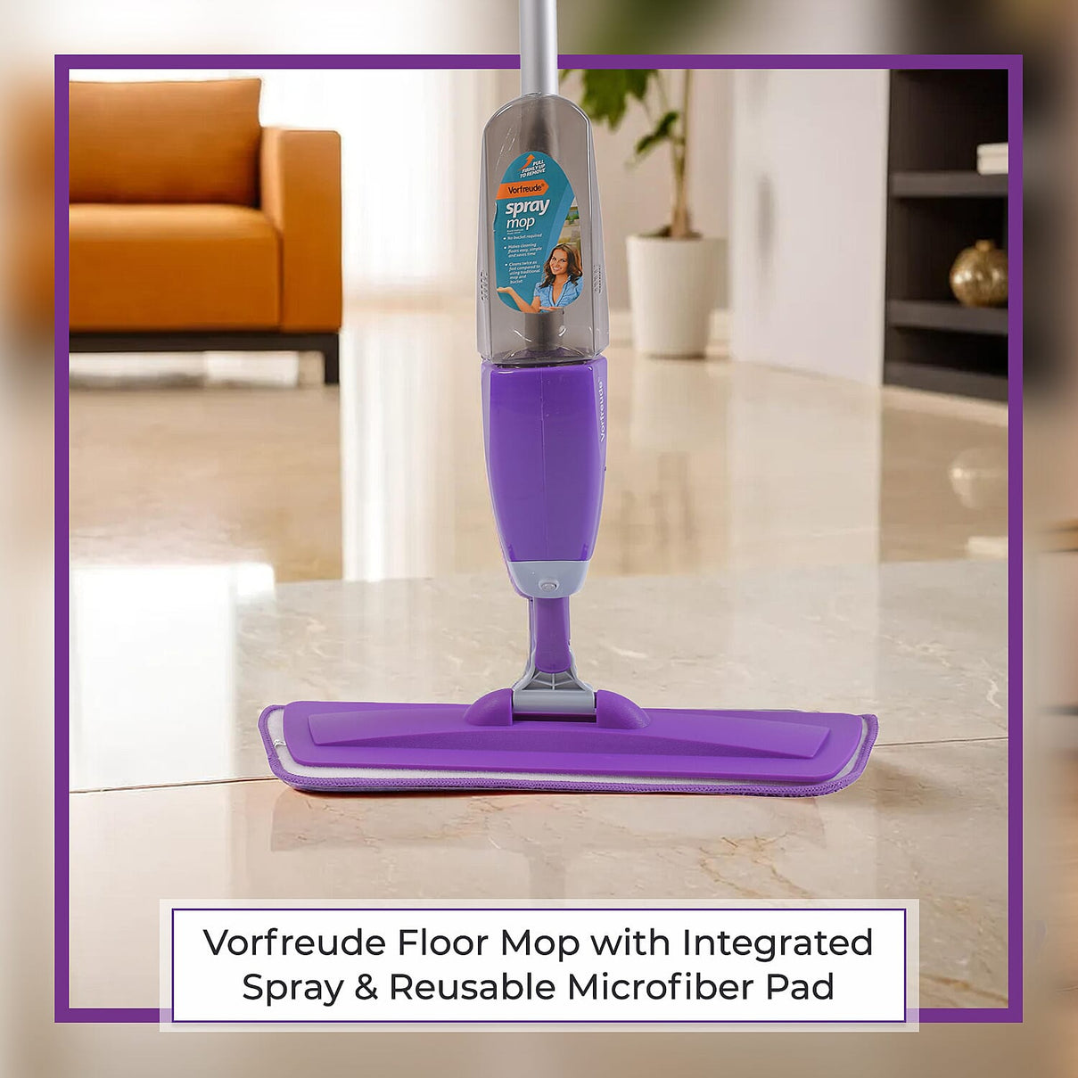 Vorfreude Floor Mop with Integrated Spray and Reusable Microfiber Pad (700ml) - Purple 7673583 1