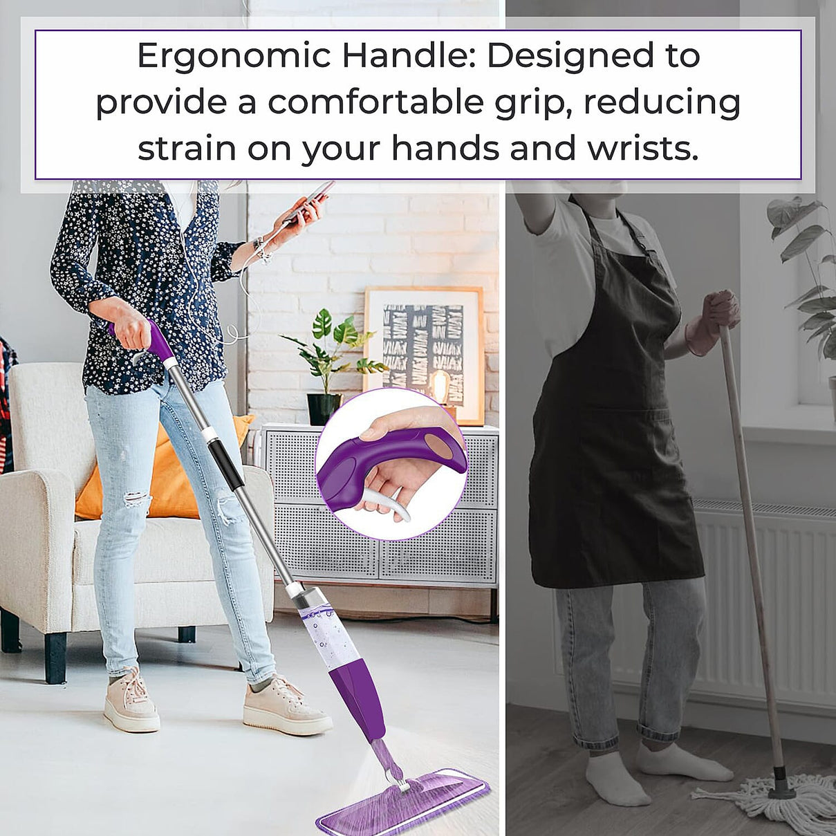 Vorfreude Floor Mop with Integrated Spray and Reusable Microfiber Pad (700ml) - Purple 7673583 2