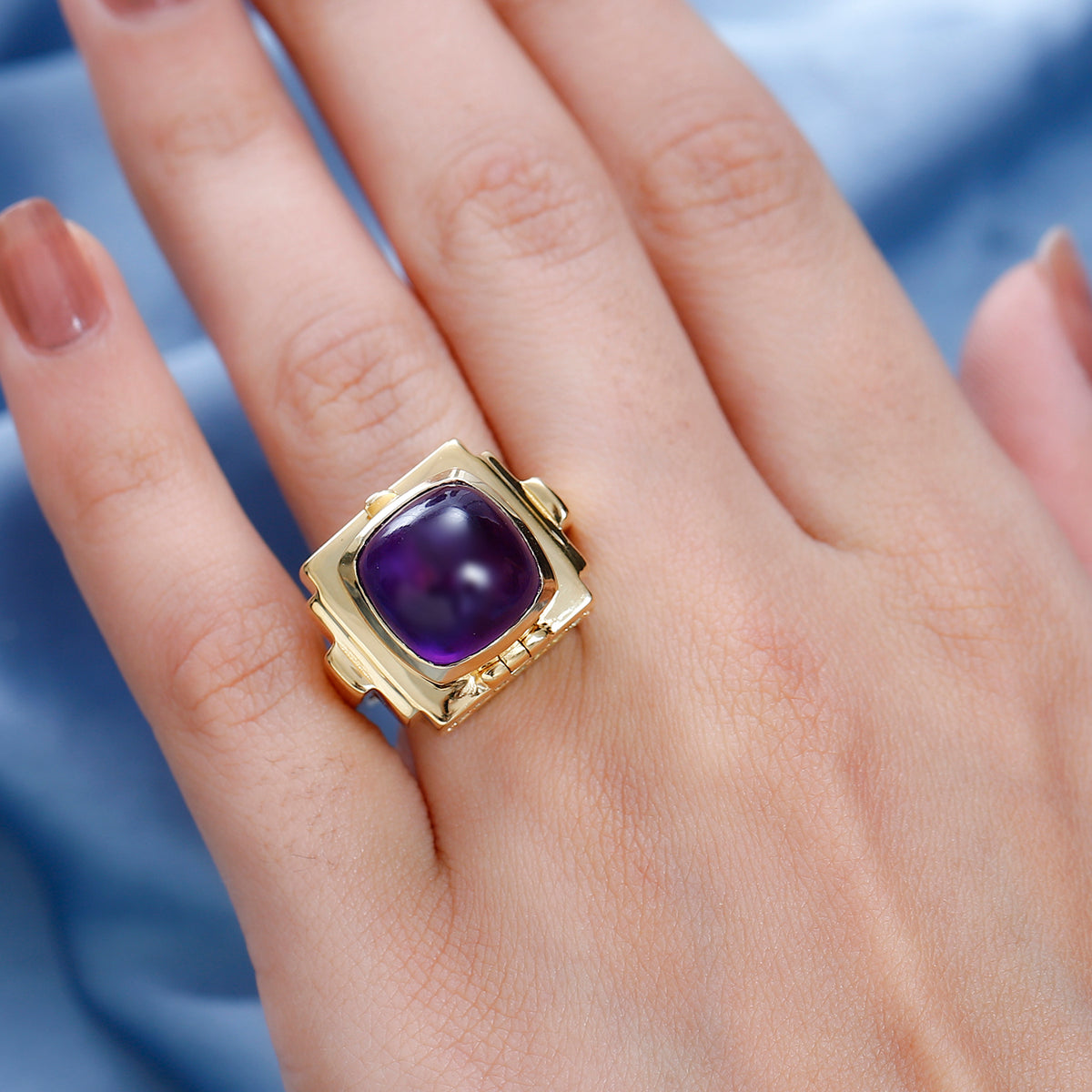 GP Art Deco Collection - Amethyst &amp; Hebei Peridot Enclosed Pendant inside Openable Ring in 18K Vermeil Yellow Gold Plated Sterling Silver 7674441 2