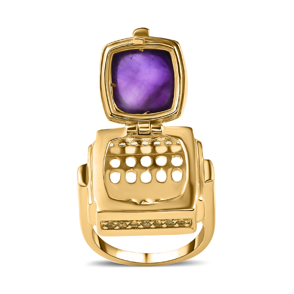 GP Art Deco Collection - Amethyst & Hebei Peridot Enclosed Pendant inside Openable Ring in 18K Vermeil Yellow Gold Plated Sterling Silver 9.26 Ct, Silver Wt. 15.50 Gms_7674441_3