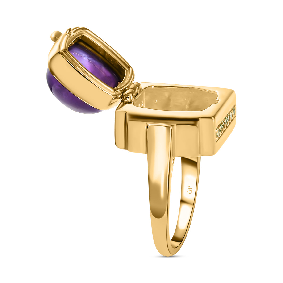 GP Art Deco Collection - Amethyst &amp; Hebei Peridot Enclosed Pendant inside Openable Ring in 18K Vermeil Yellow Gold Plated Sterling Silver 7674441 4