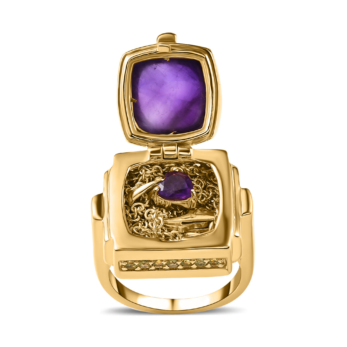GP Art Deco Collection - Amethyst &amp; Hebei Peridot Enclosed Pendant inside Openable Ring in 18K Vermeil Yellow Gold Plated Sterling Silver 7674441 5