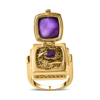 GP Art Deco Collection - Amethyst & Hebei Peridot Enclosed Pendant inside Openable Ring in 18K Vermeil Yellow Gold Plated Sterling Silver 9.26 Ct, Silver Wt. 15.50 Gms_7674441_5