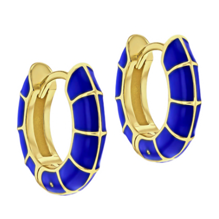 Yellow Gold Overlay Sterling Silver Blue Enamelled Huggy Hoop Earrings 7676351 1