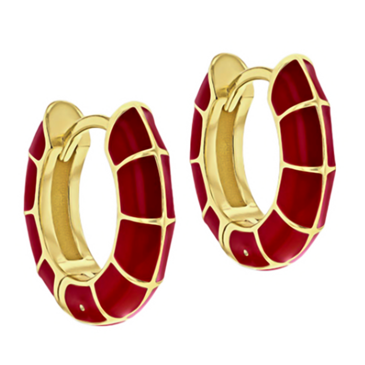Yellow Gold Overlay Sterling Silver Red Enamelled Huggy Hoop Earrings 7676356 1
