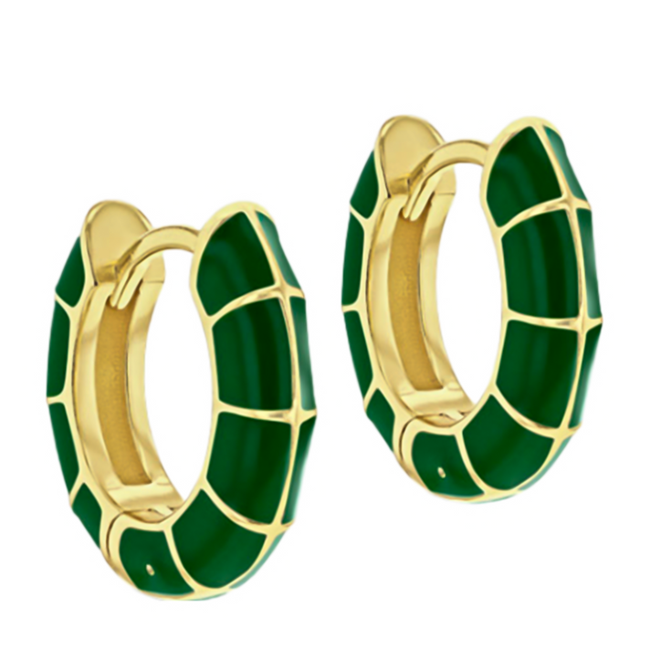 Yellow Gold Overlay Sterling Silver Green Enamelled Huggy Hoop Earrings 7676362 1