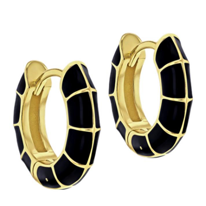 Rachel Galley - Yellow Gold Overlay Sterling Silver Black Enamelled Huggy Hoop Earrings 7676363 1