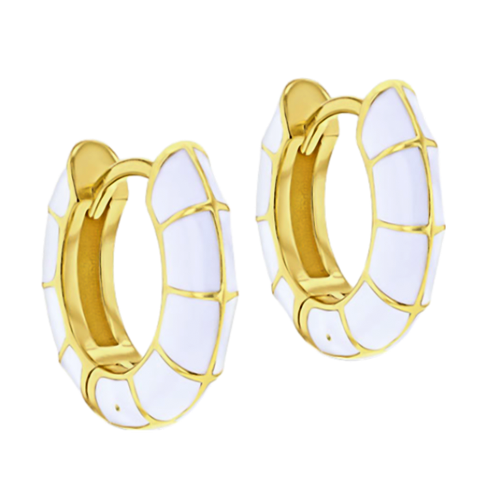 Yellow Gold Overlay Sterling Silver White Enamelled Huggy Hoop Earrings 7676365 1