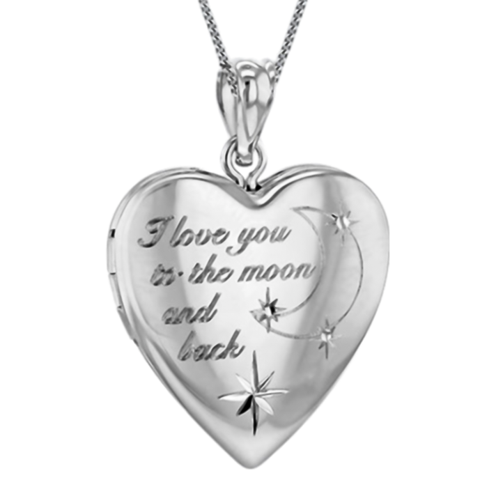 Rhodium Overlay Sterling Silver Moon &amp; Back Heart Pendant 7676374 1