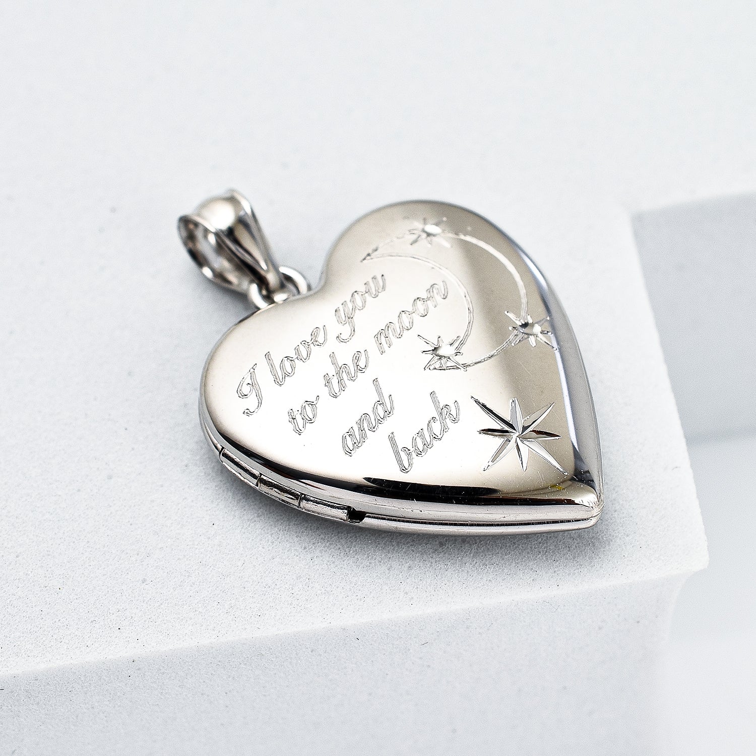 Rhodium Overlay Sterling Silver Moon &amp; Back Heart Pendant 7676374 2