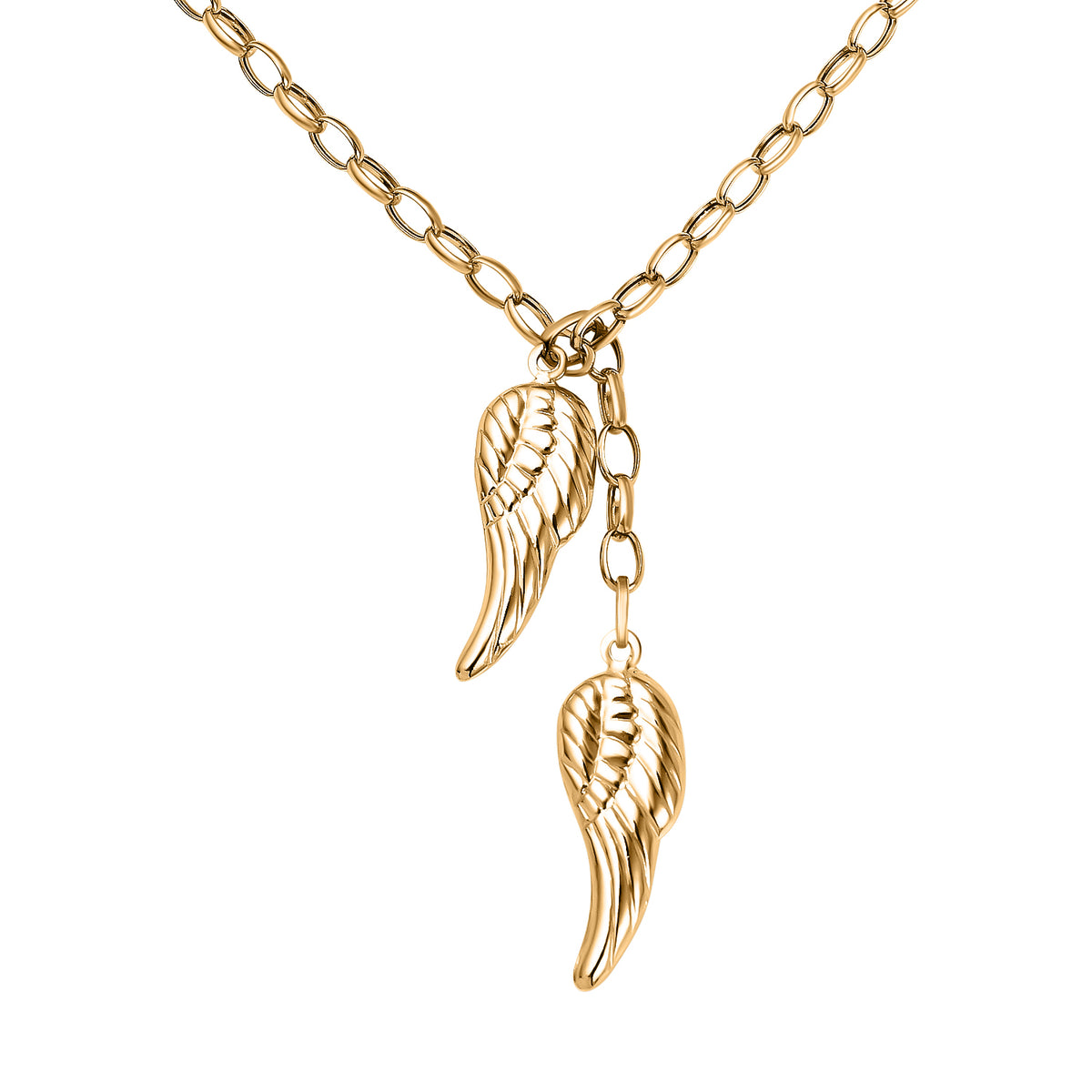 9K Yellow Gold Angel Wings Necklace (Size - 18) 7676407 2
