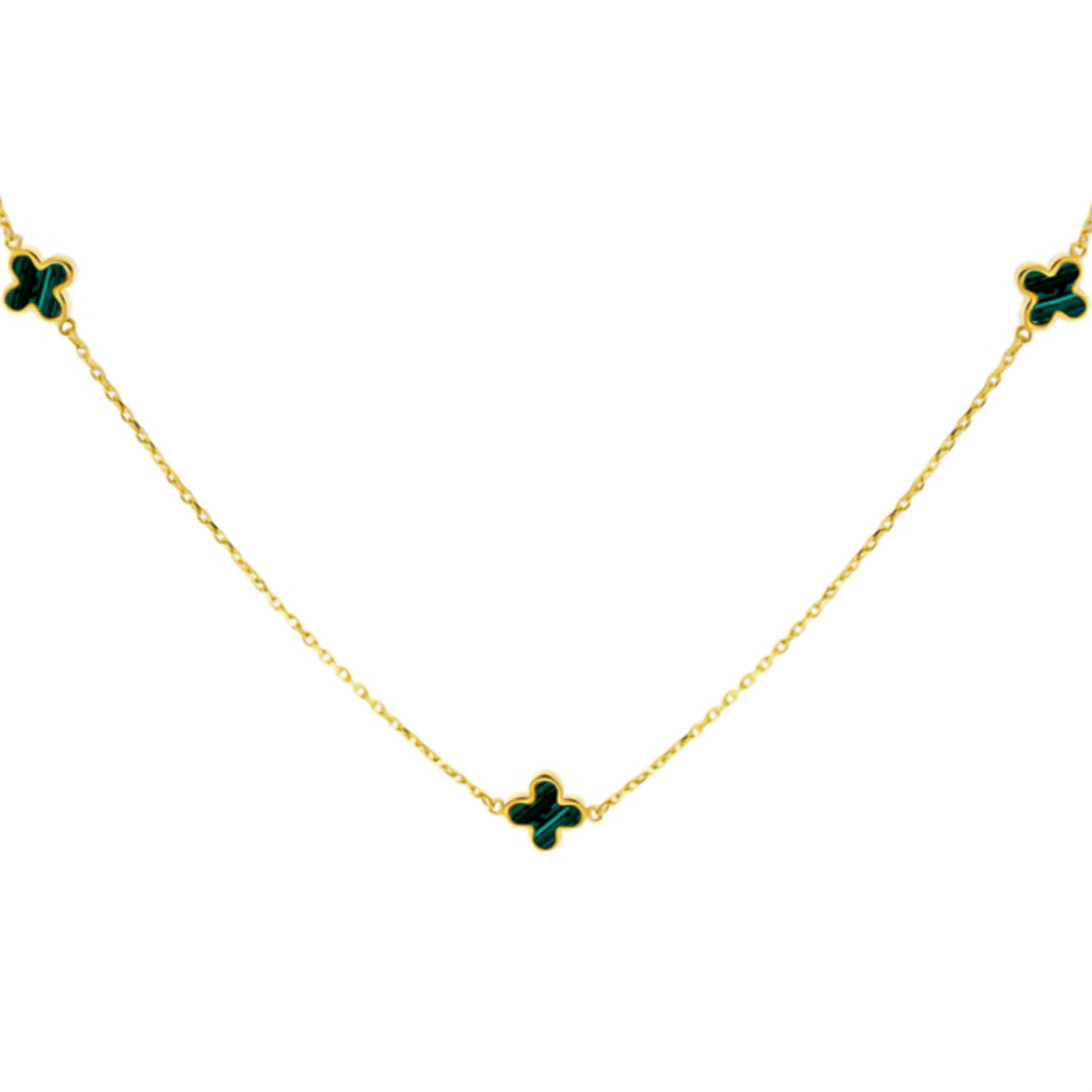 9K Yellow Gold Malachite Petal Chain (Size - 17)_7676414