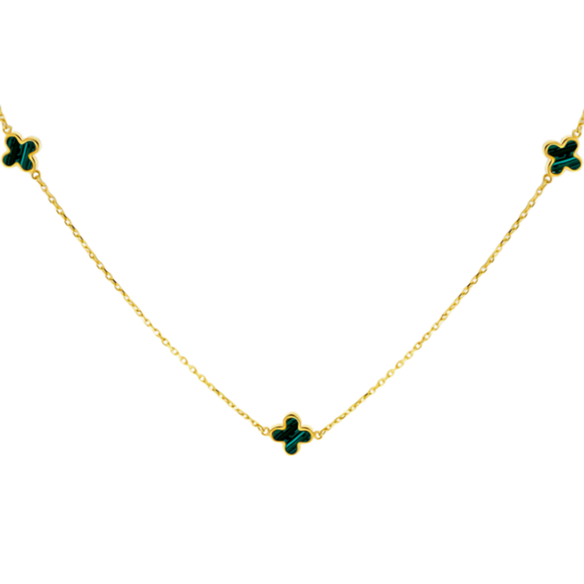 9K Yellow Gold Malachite Petal Chain (Size - 17) 7676414 0