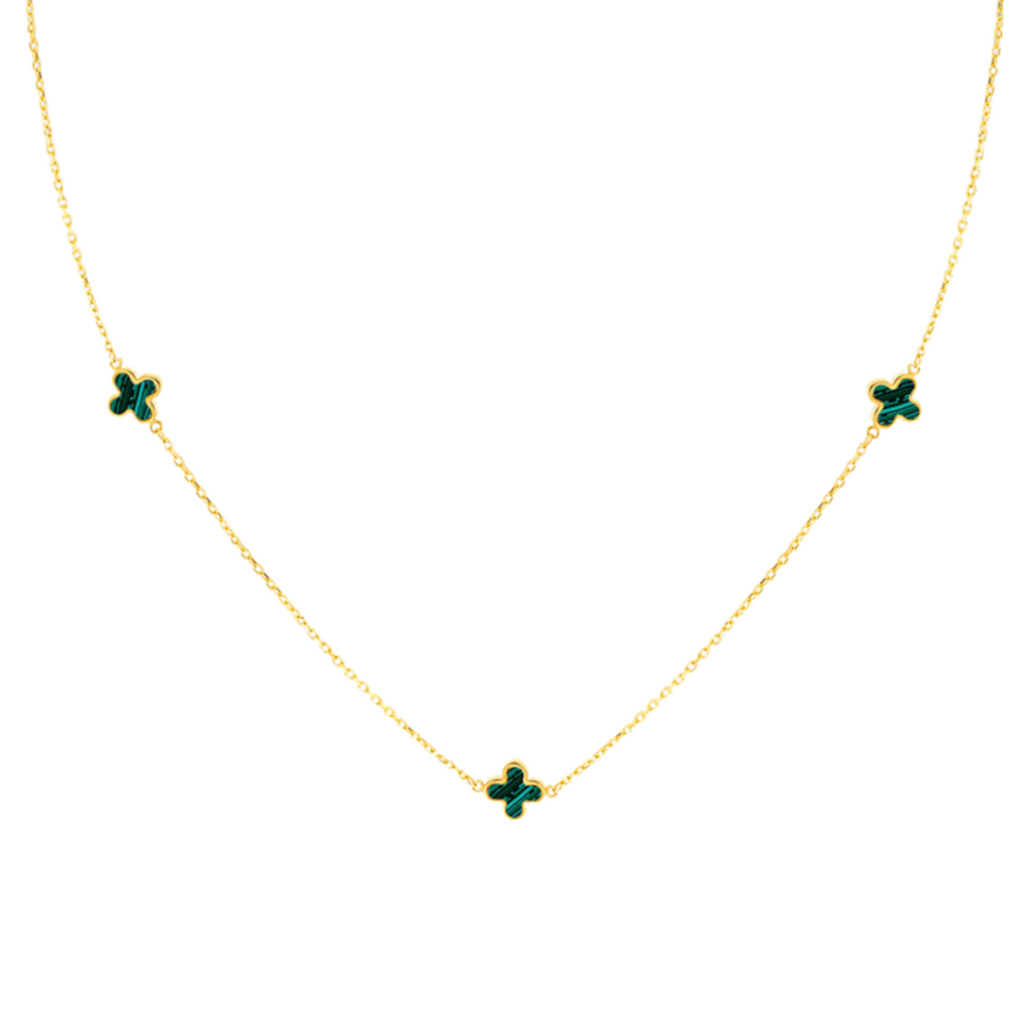 9K Yellow Gold Malachite Petal Chain (Size - 17)_7676414_1