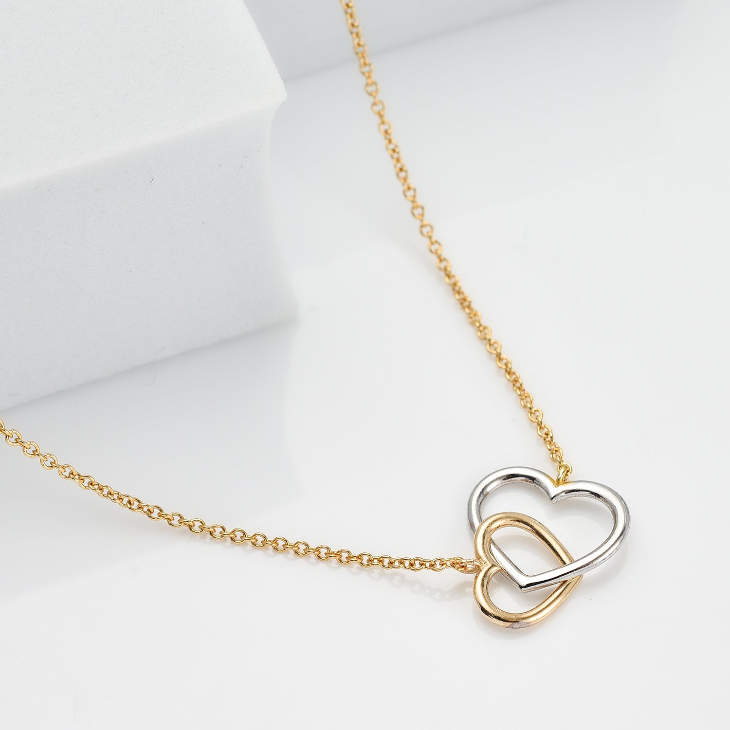 9K Yellow and White Gold Interlocked-Hearts Necklace (Size - 18) 7676415 1