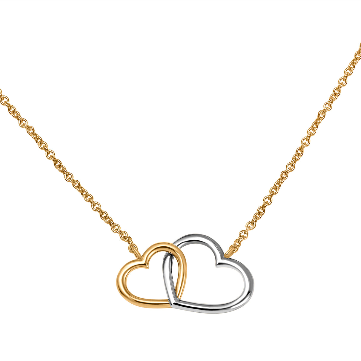 9K Yellow and White Gold Interlocked-Hearts Necklace (Size - 18) 7676415 2