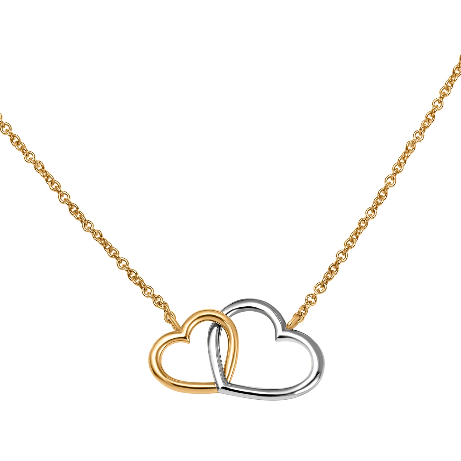 9K Yellow and White Gold Interlocked-Hearts Necklace (Size - 18) 7676415 2