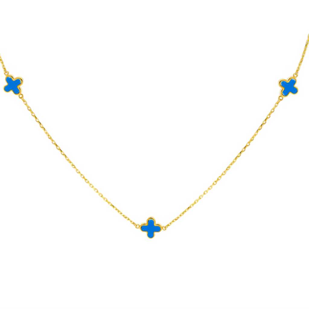 9K Yellow Gold Turquise Petal Chain (Size - 17)_7676416