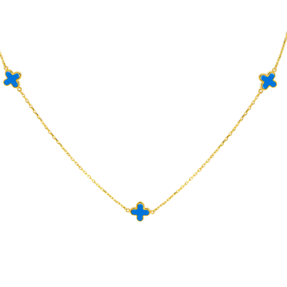 9K Yellow Gold Turquise Petal Chain (Size - 17) 7676416 0