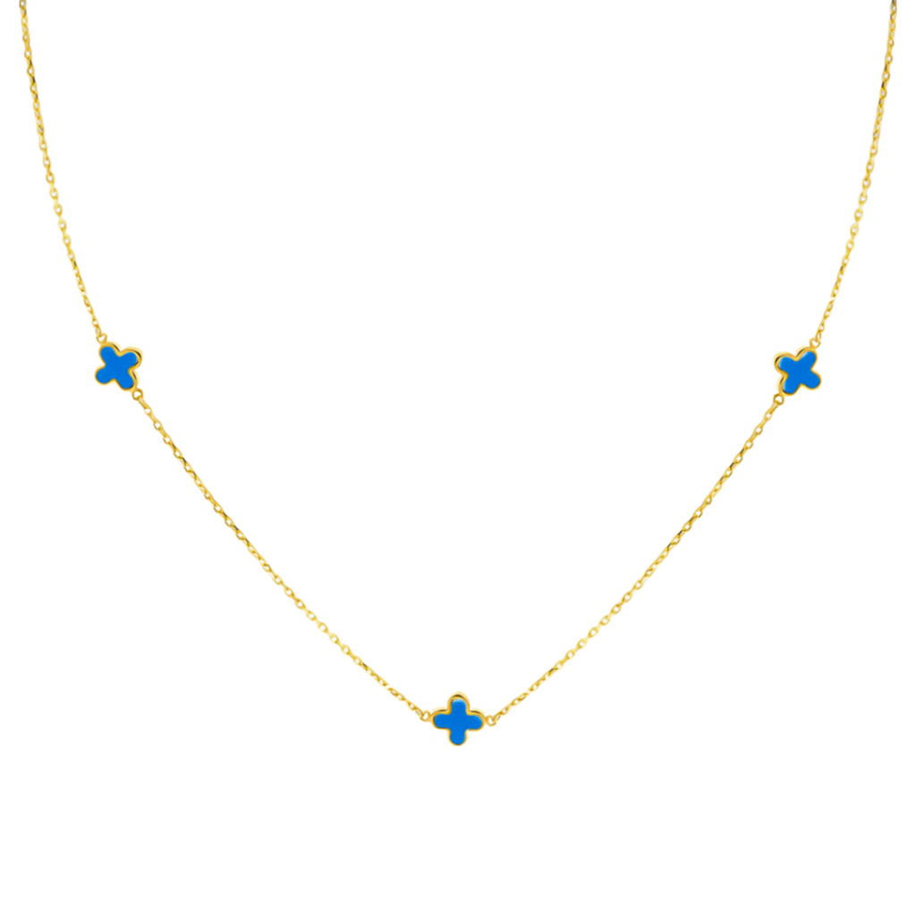 9K Yellow Gold Turquise Petal Chain (Size - 17)_7676416_1