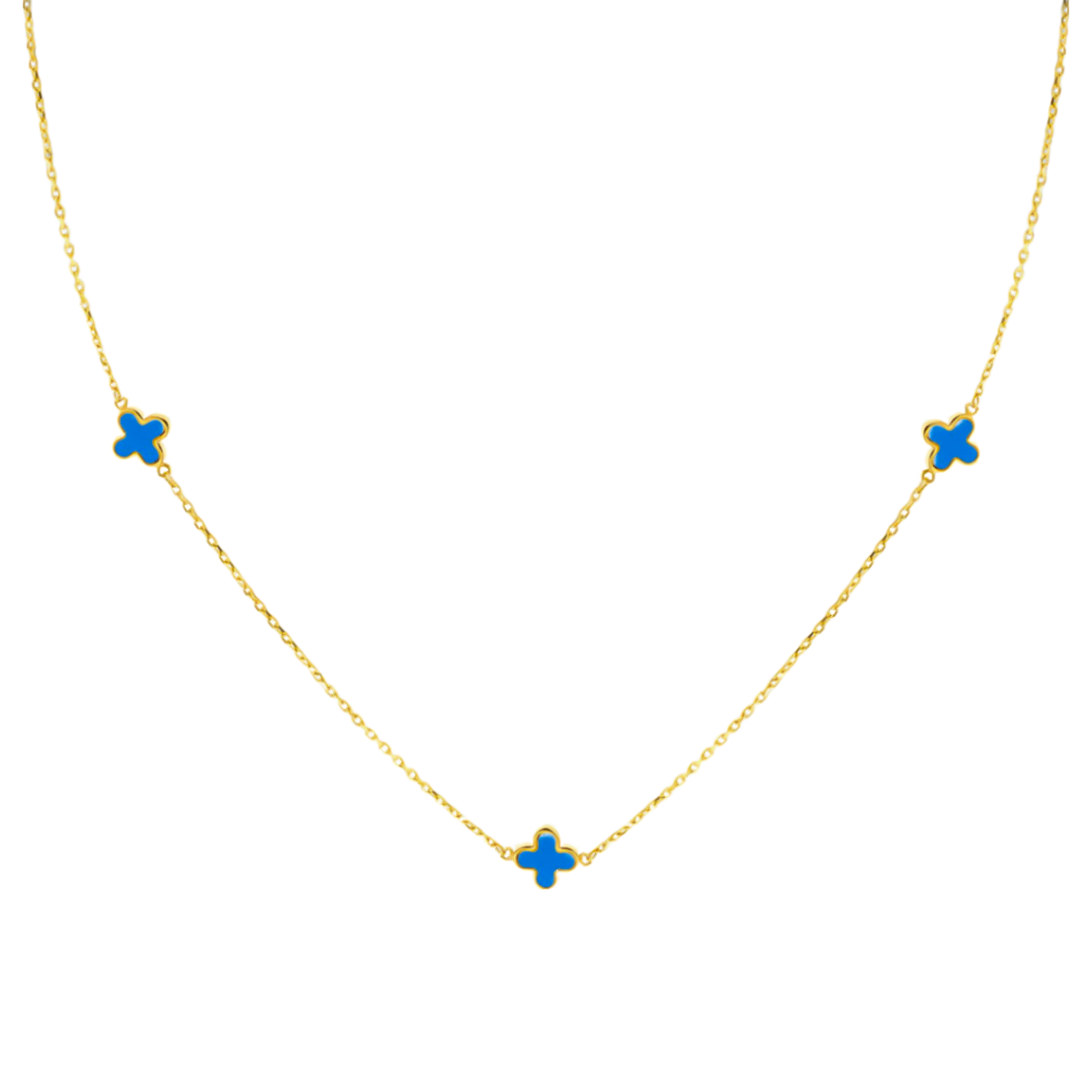 9K Yellow Gold Turquise Petal Chain (Size - 17) 7676416 1