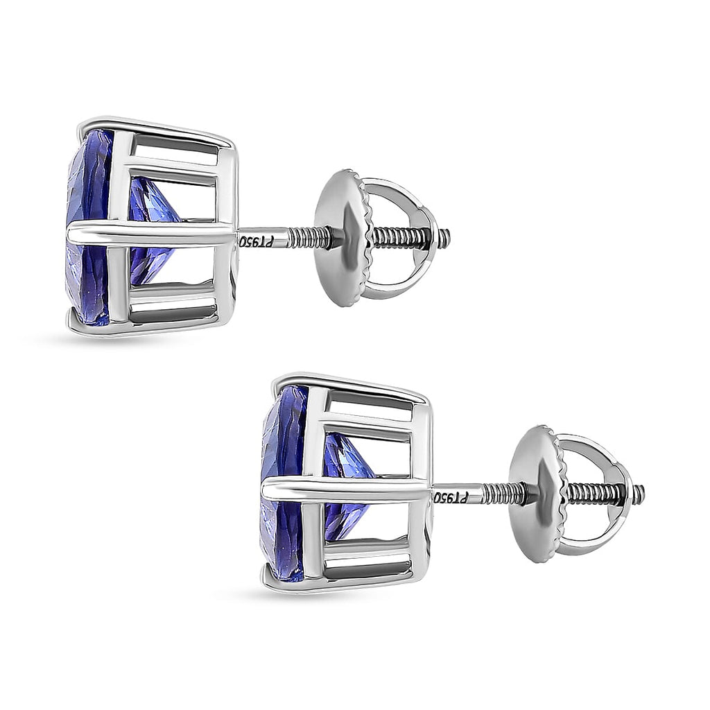RHAPSODY 950 Platinum AAAA Tanzanite Solitaire Stud Screw Back Earring 5.01 Ct
