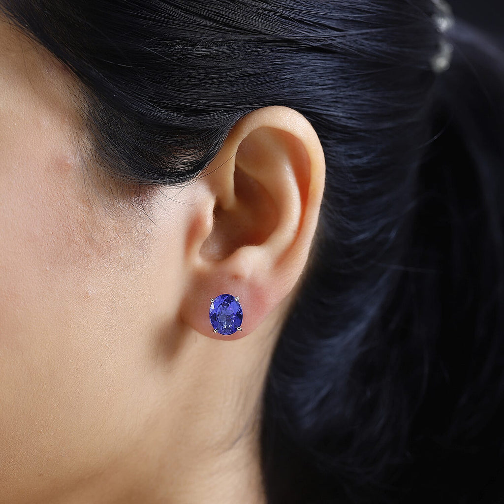 RHAPSODY 950 Platinum AAAA Tanzanite Solitaire Stud Screw Back Earrings 5.00 Ct.