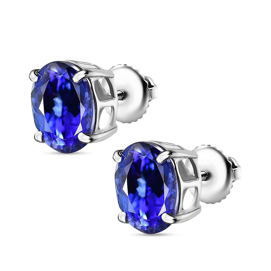 RHAPSODY 950 Platinum AAAA Tanzanite Solitaire Stud Screw Back Earrings 5.00 Ct.
