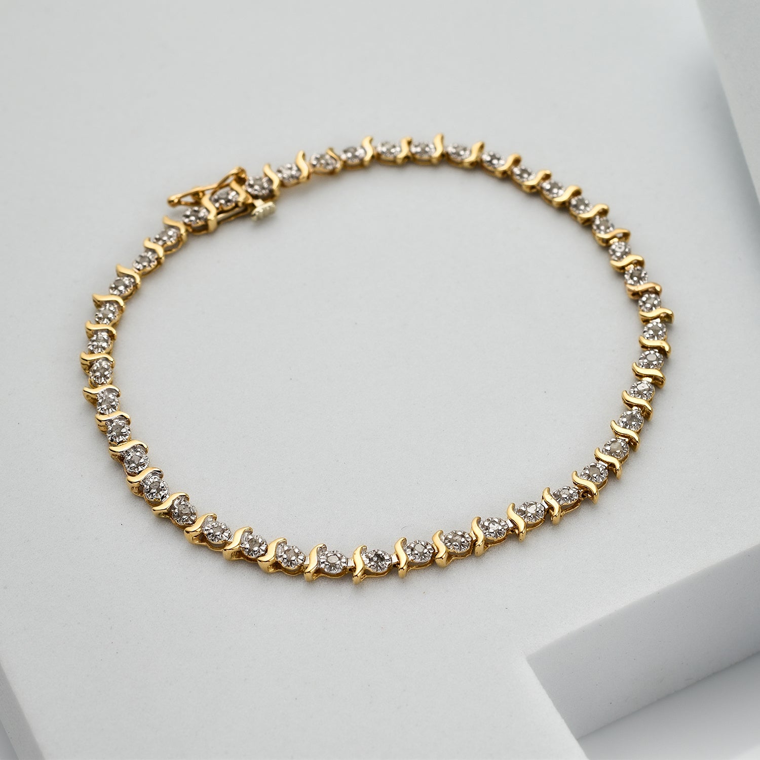 9K Yellow Gold Diamond Wave-Link Bracelet (Size - 7.5), Gold Wt. 4.8 Gms 7676626 2