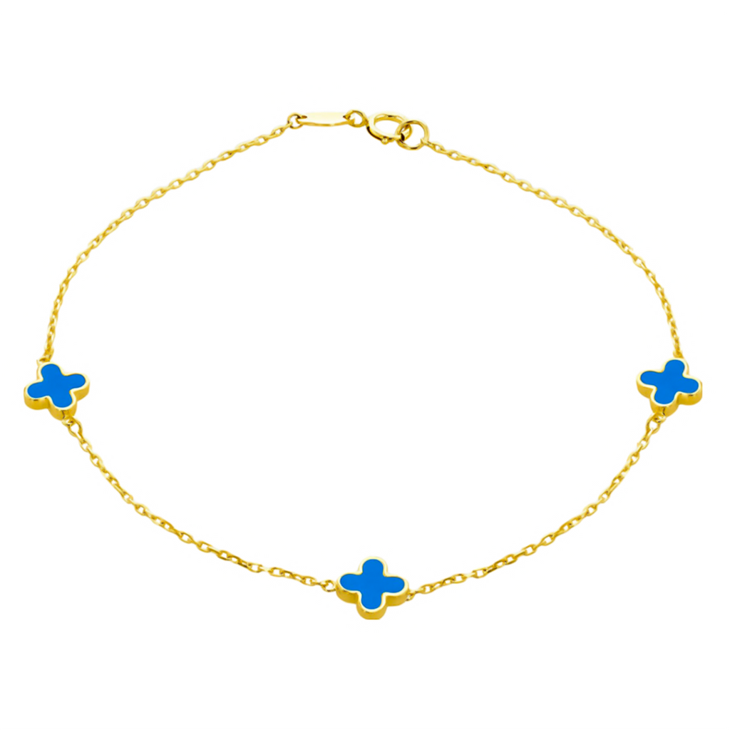 9K Yellow Gold Turqouise Petal Bracelet (Size - 7.5)_7676653