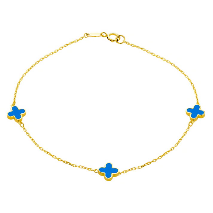 9K Yellow Gold Turqouise Petal Bracelet (Size - 7.5) 7676653 1