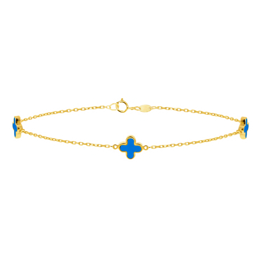 9K Yellow Gold Turqouise Petal Bracelet (Size - 7.5)_7676653_1