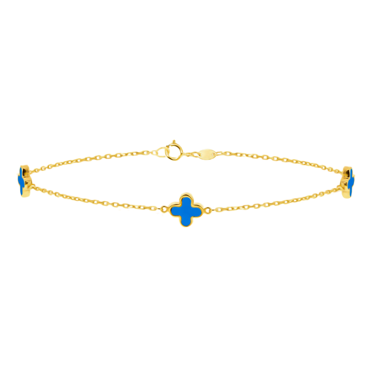 9K Yellow Gold Turqouise Petal Bracelet (Size - 7.5) 7676653 1