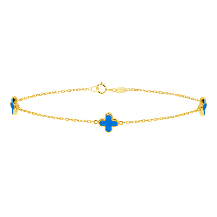 9K Yellow Gold Turqouise Petal Bracelet (Size - 7.5) 7676653 2