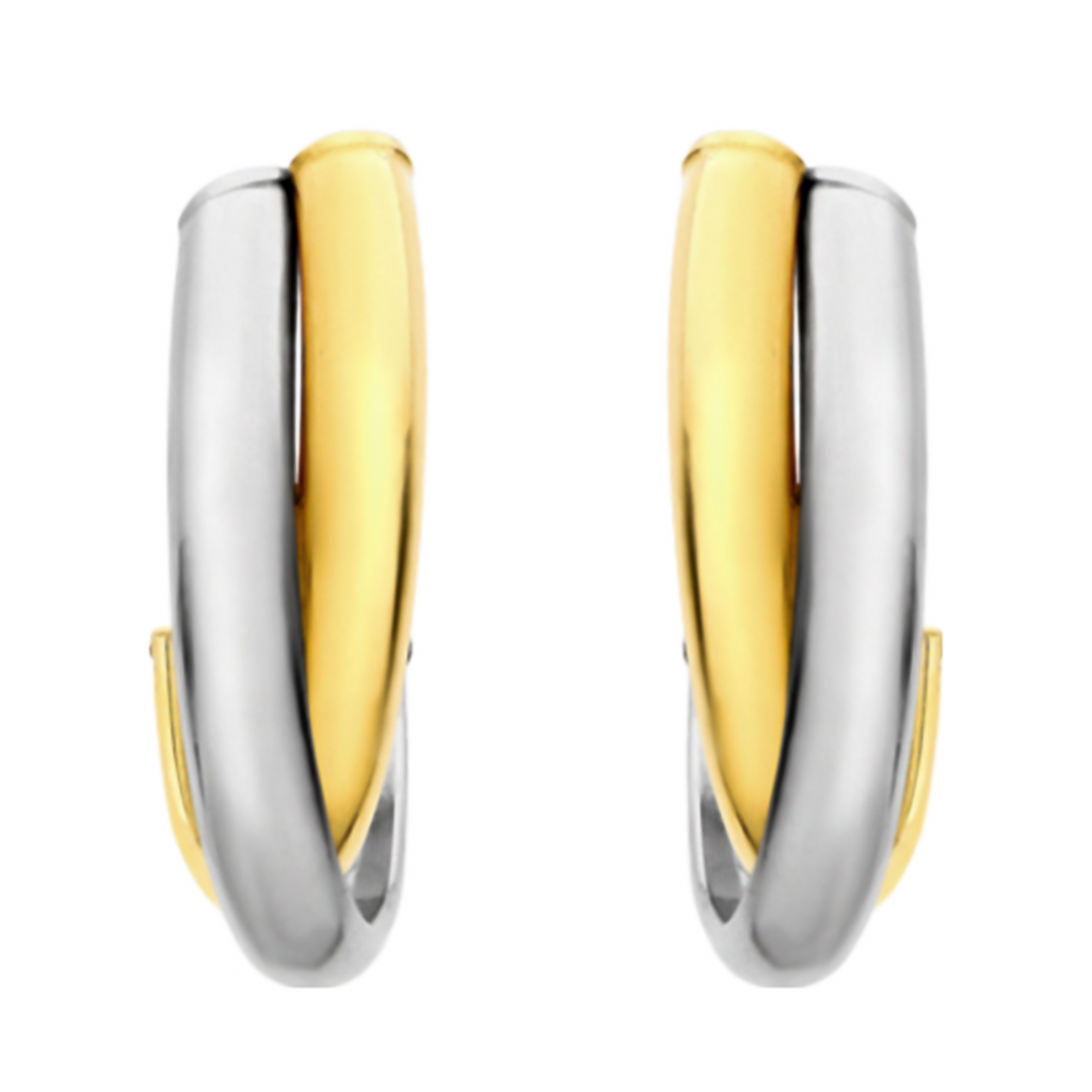 9K Yellow & White Gold Crossover Huggie Earrings_7676681